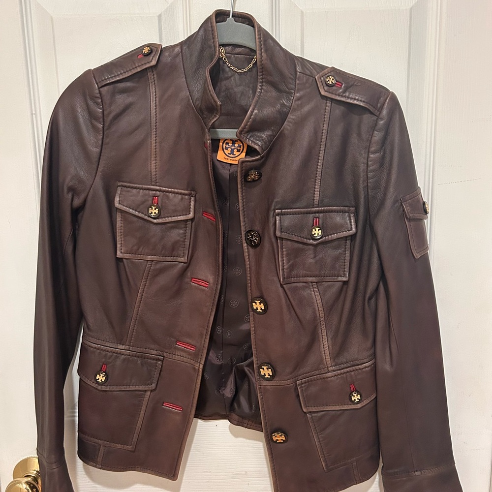 Vintage Tory Burch Sgt Pepper Brown Leather Jacket - Picture 3 of 6